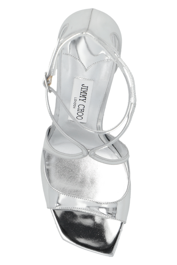 シューズ・サンダルその他 JIMMY CHOO Woman Heeled sandals Silver AZIA95QUI SILVER Azia 95 | Silver Liquid Metal Leather Sandals | JIMMY CHOO